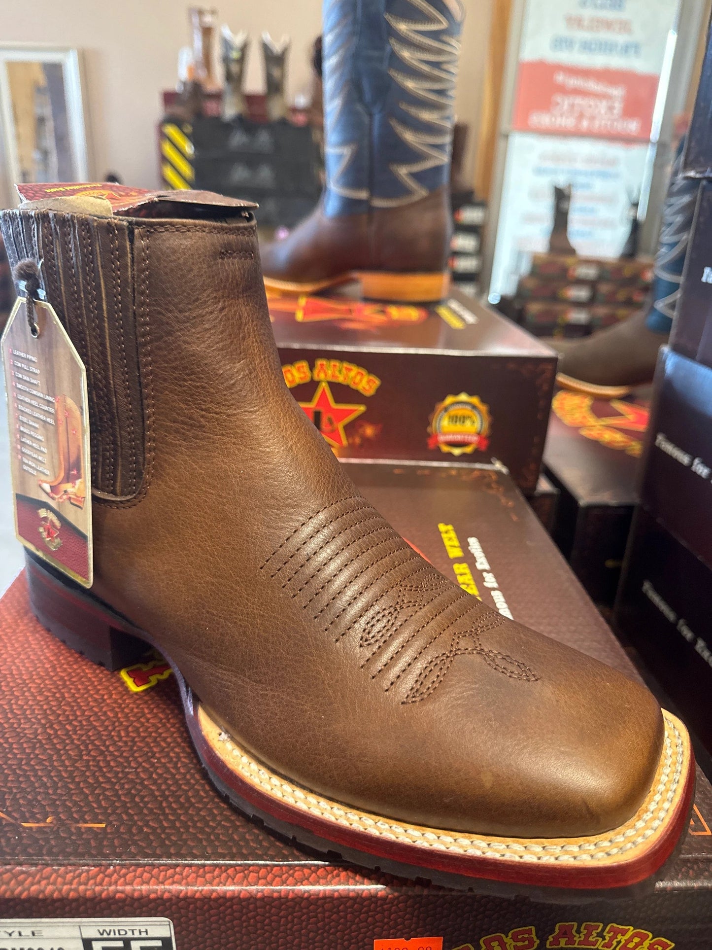 Los Altos Walnut Short Men's Cowboy Boots With Elastic Side Gores For Easy Slip On Western Everyday Wear by Los Altos