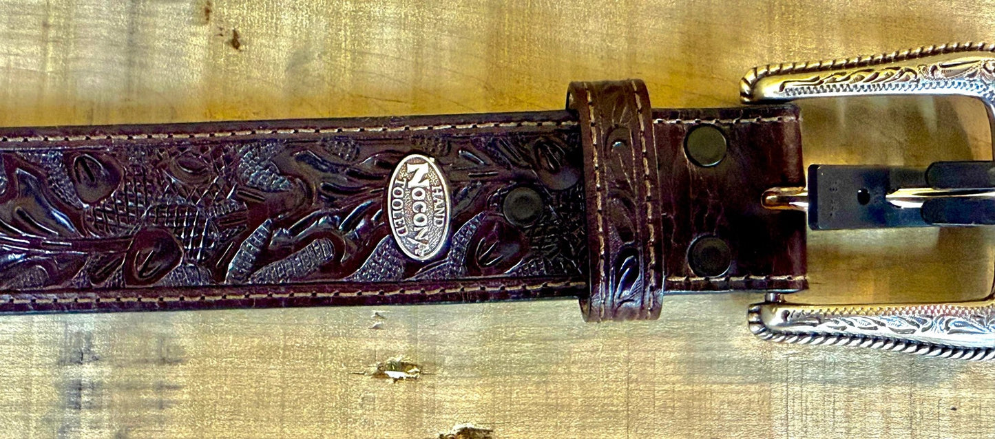 Nocona Hand Tooled Mens Belt Western Leather Belt For Men Handcrafted Western Style by Nocona
