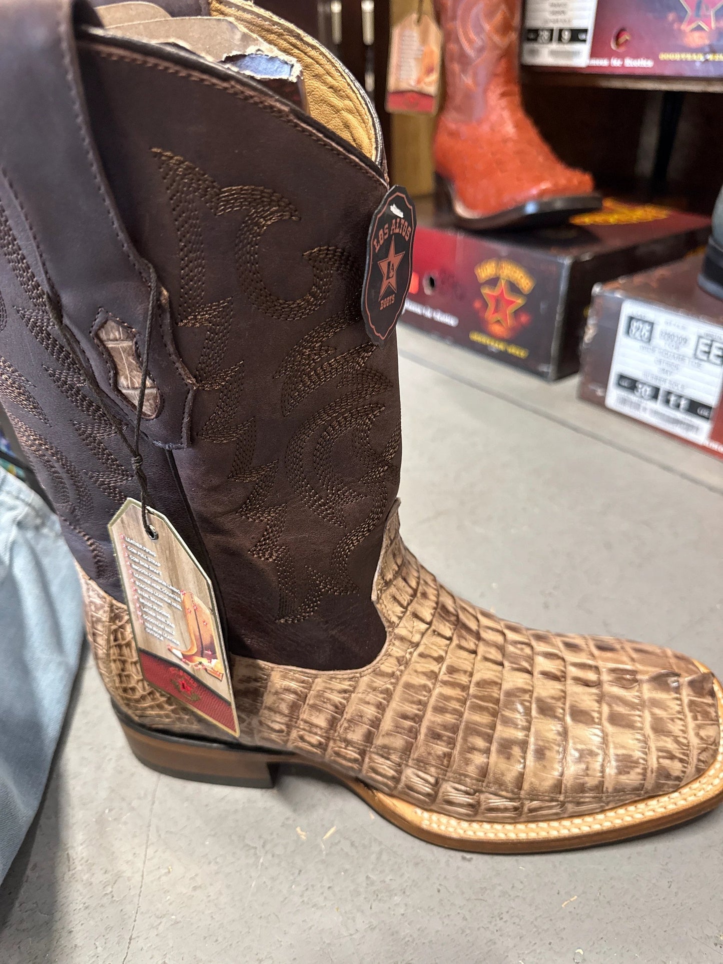 Exotic Los Altos Moka Caiman Tail Square Toe Western Boot With Premium Genuine Leather Finish by Los Altos