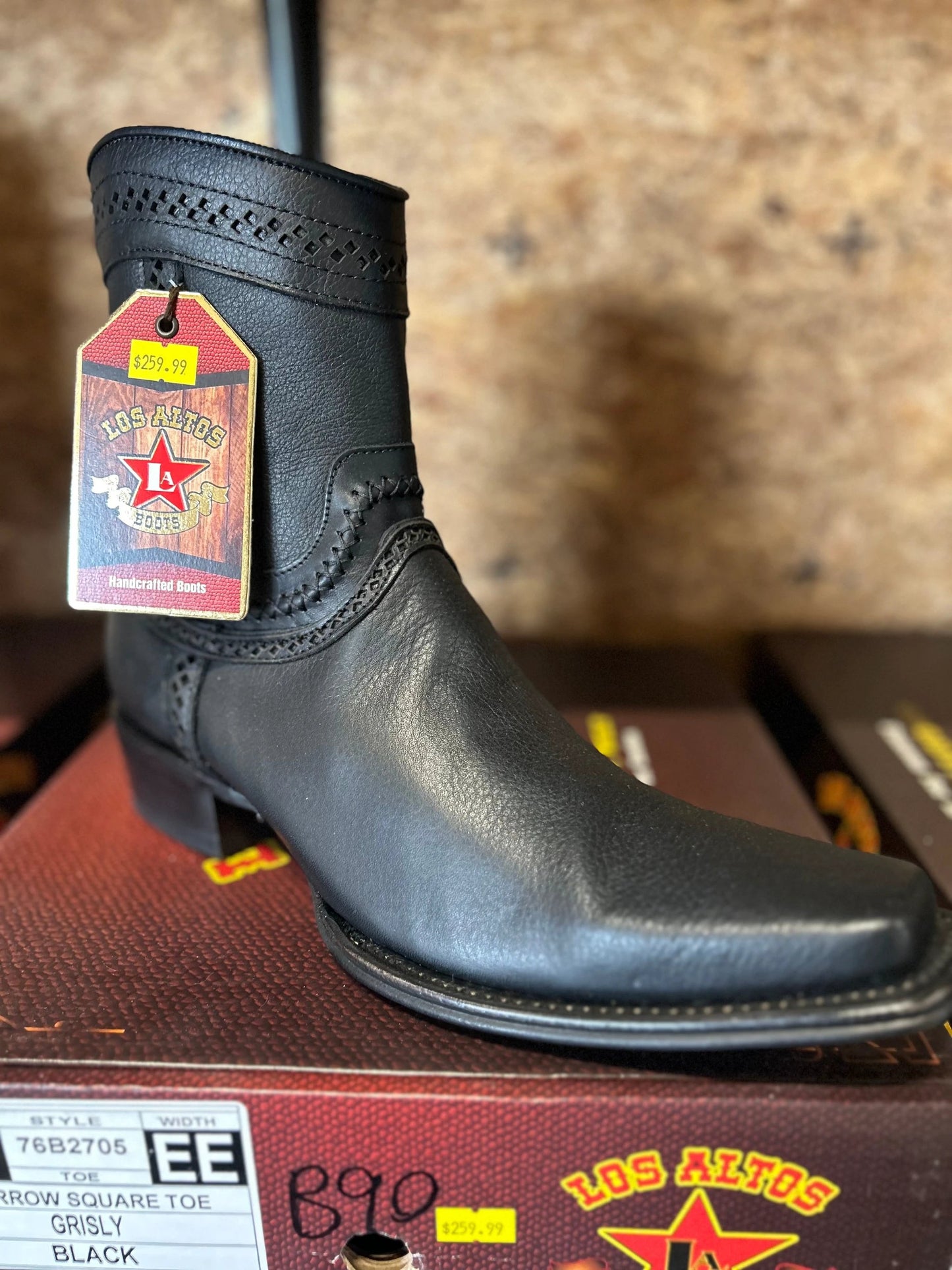 Los Altos Black Leather Dress Western Cowboy Boots With Narrow Square Toe For Everyday Wear by Los Altos