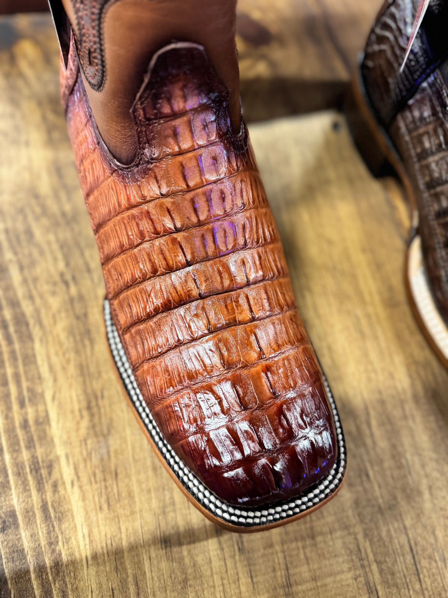 King Exotic Faded Cognac Caiman Tail Boots