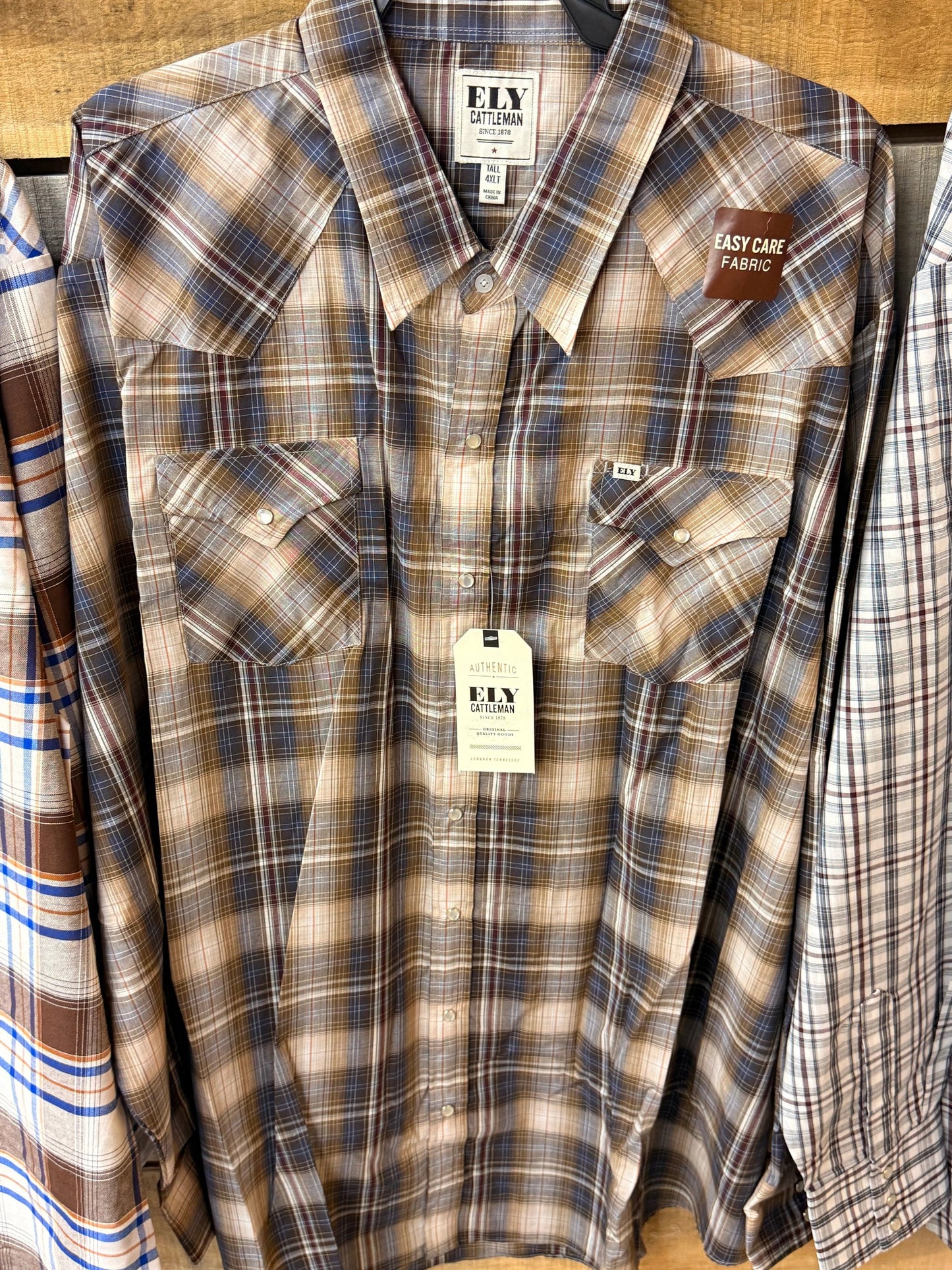 New Ely Cattleman Plaid Long Sleeve Pearl Snap Western Shirt for Ranch Work and Everyday Comfort by Wild West Outfitters