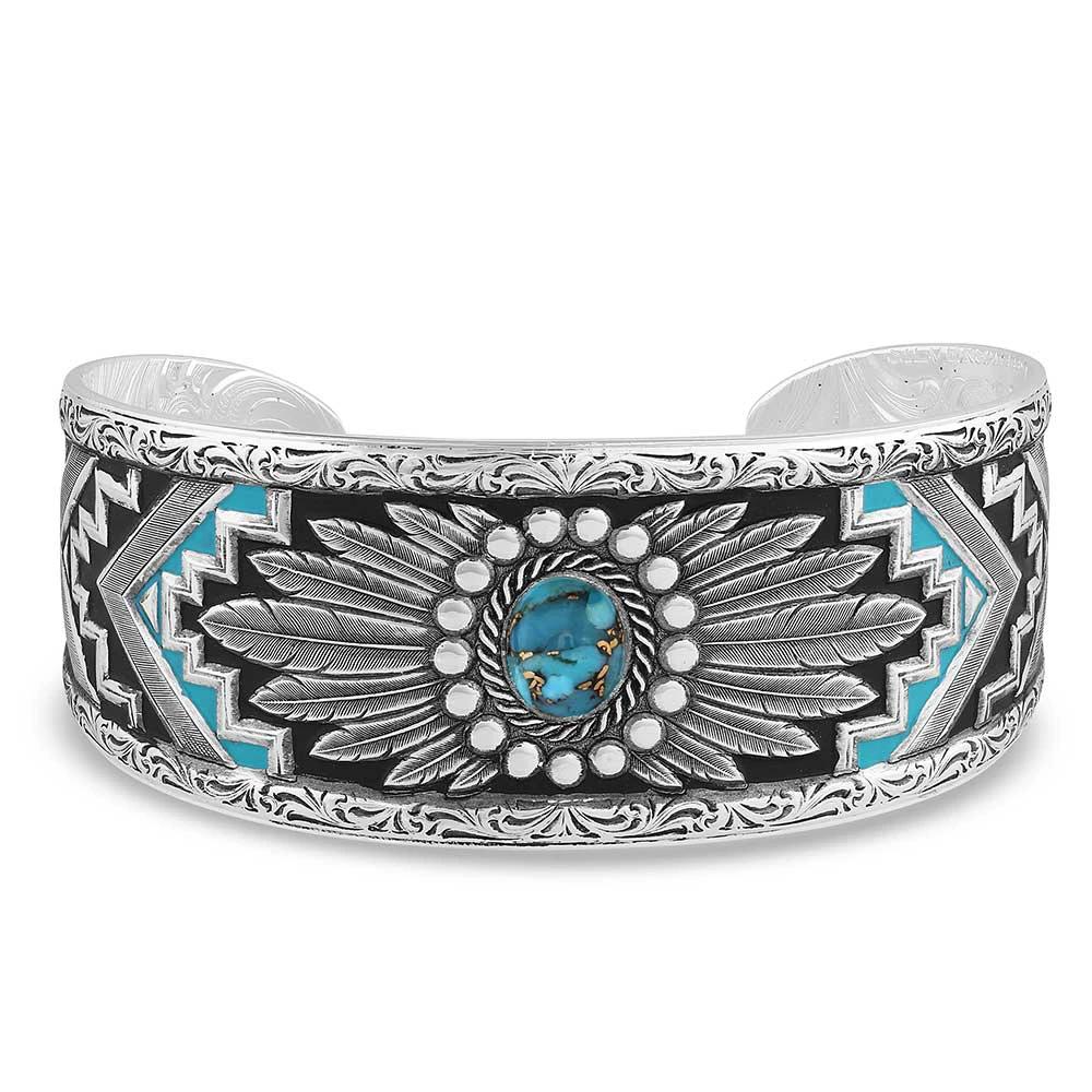 Montana Silversmiths Blue Spring Turquoise Cuff Bracelet Southwestern Style With Blue Turquoise Centerpiece by Wild West Outfitters