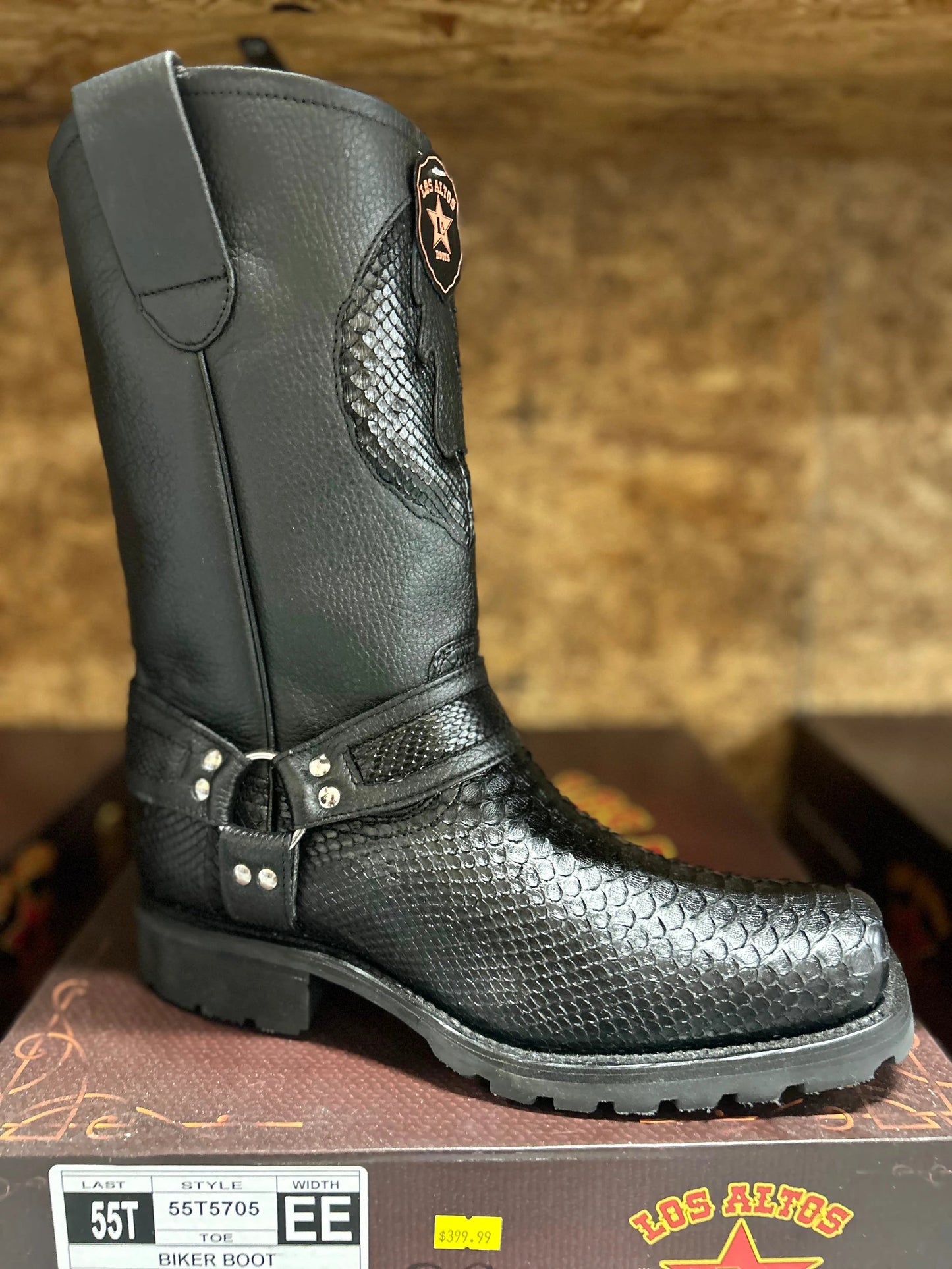 Exotic Los Altos Python Biker Boots Black Toe Snakeskin Look Streetwear Fashion Statement Footwear by Los Altos