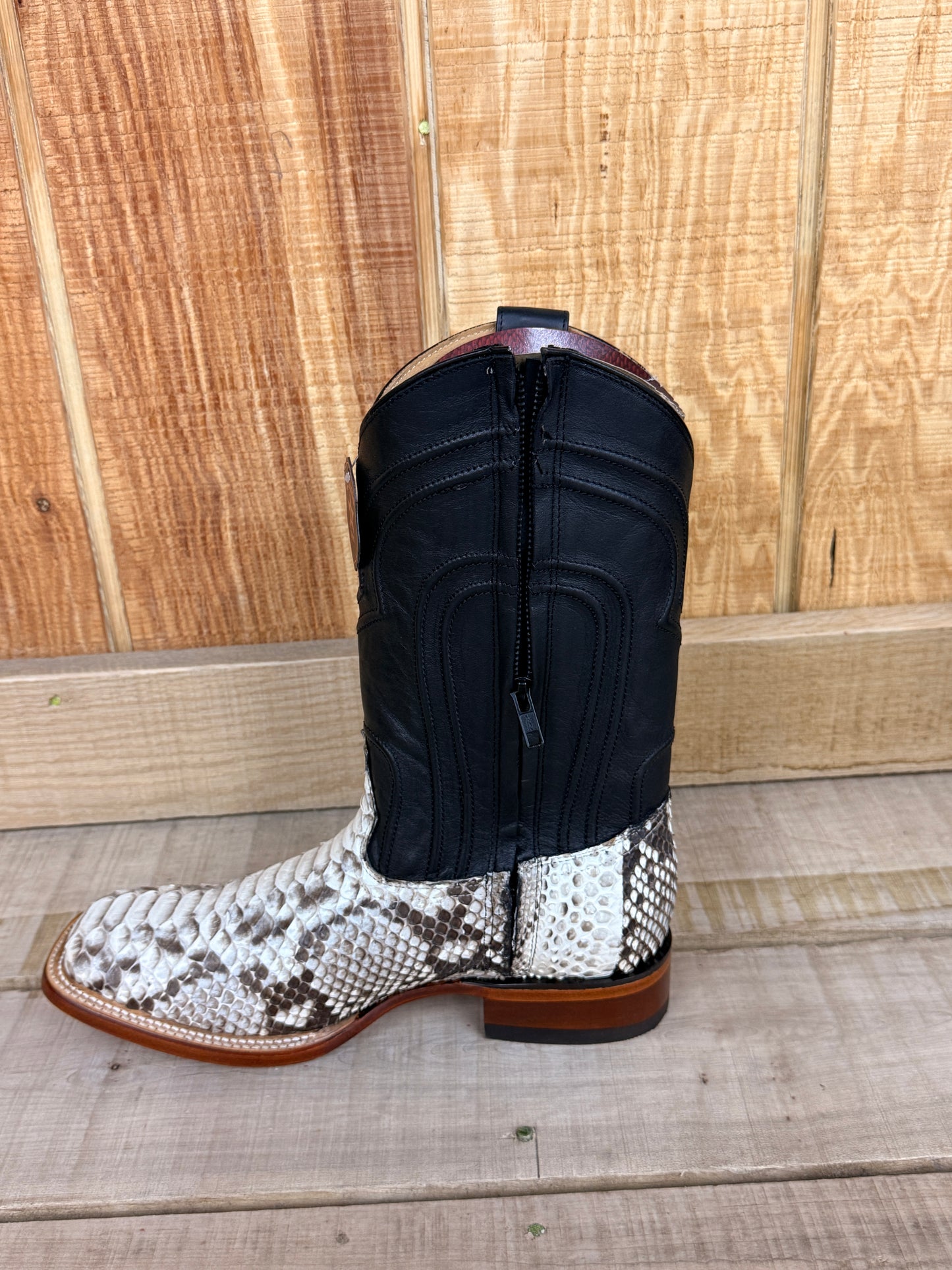 Exotic Los Altos Natural Python Side Zipper Wide Square Toe Leather Sole Cowboy Boots
