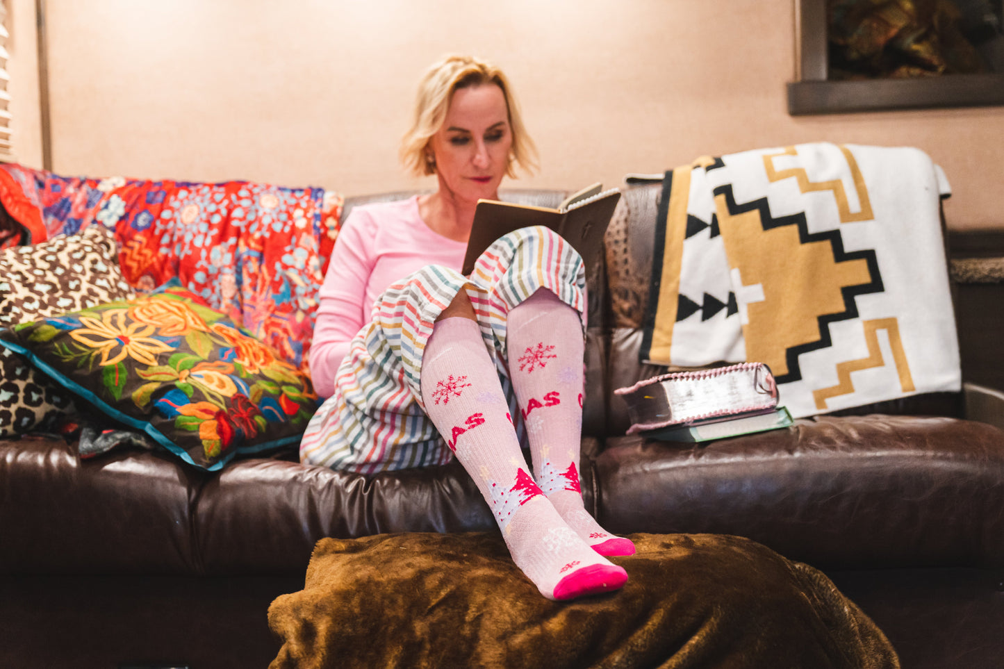 Merry Christmas Y'all Pink Performance Boot Socks