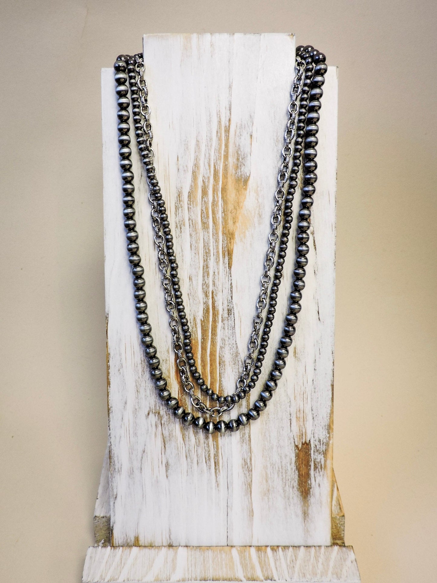 Blaze Navajo Style Pearl Layered Fashion Necklace - Natural