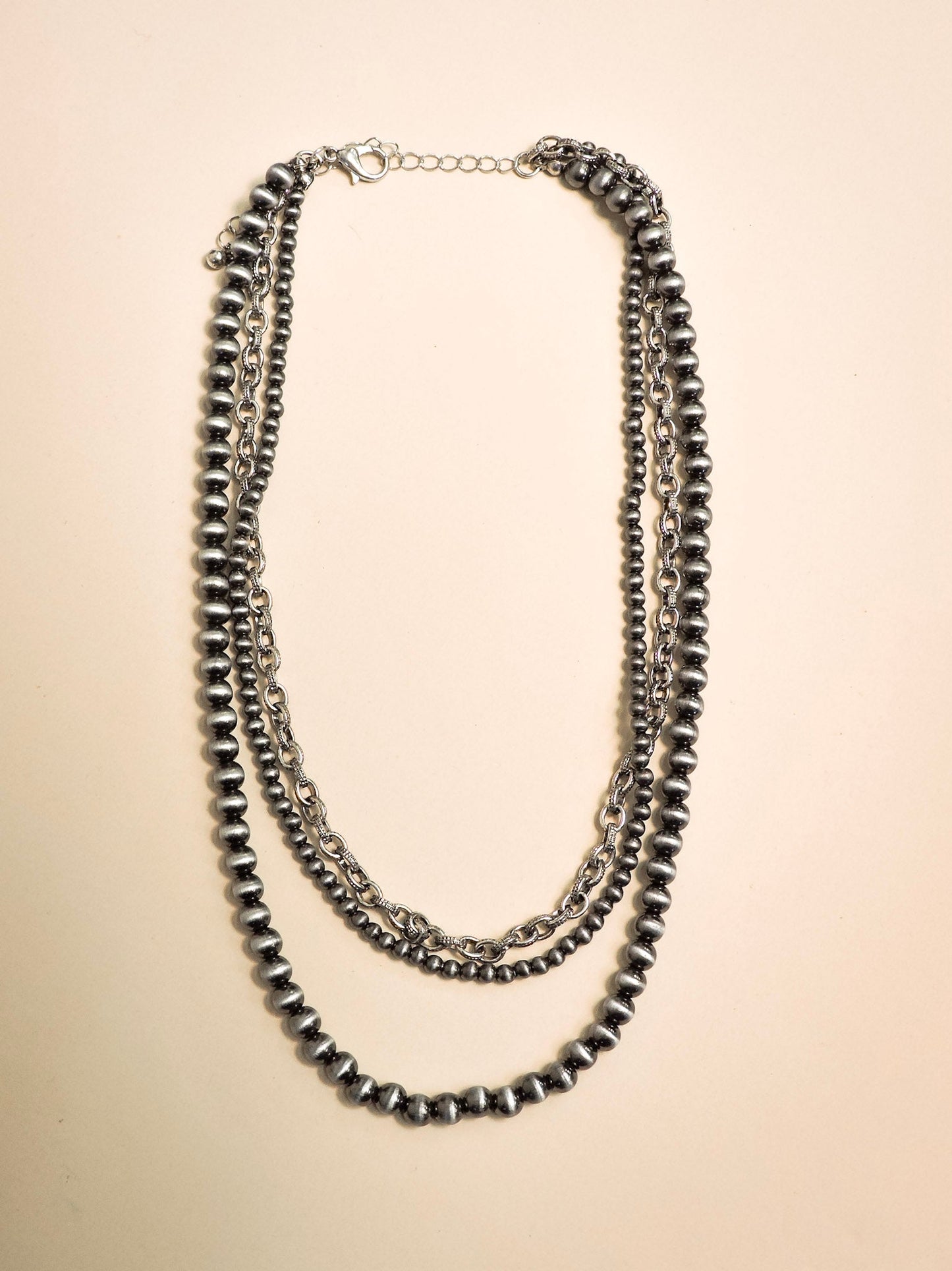 Blaze Navajo Style Pearl Layered Fashion Necklace - Natural