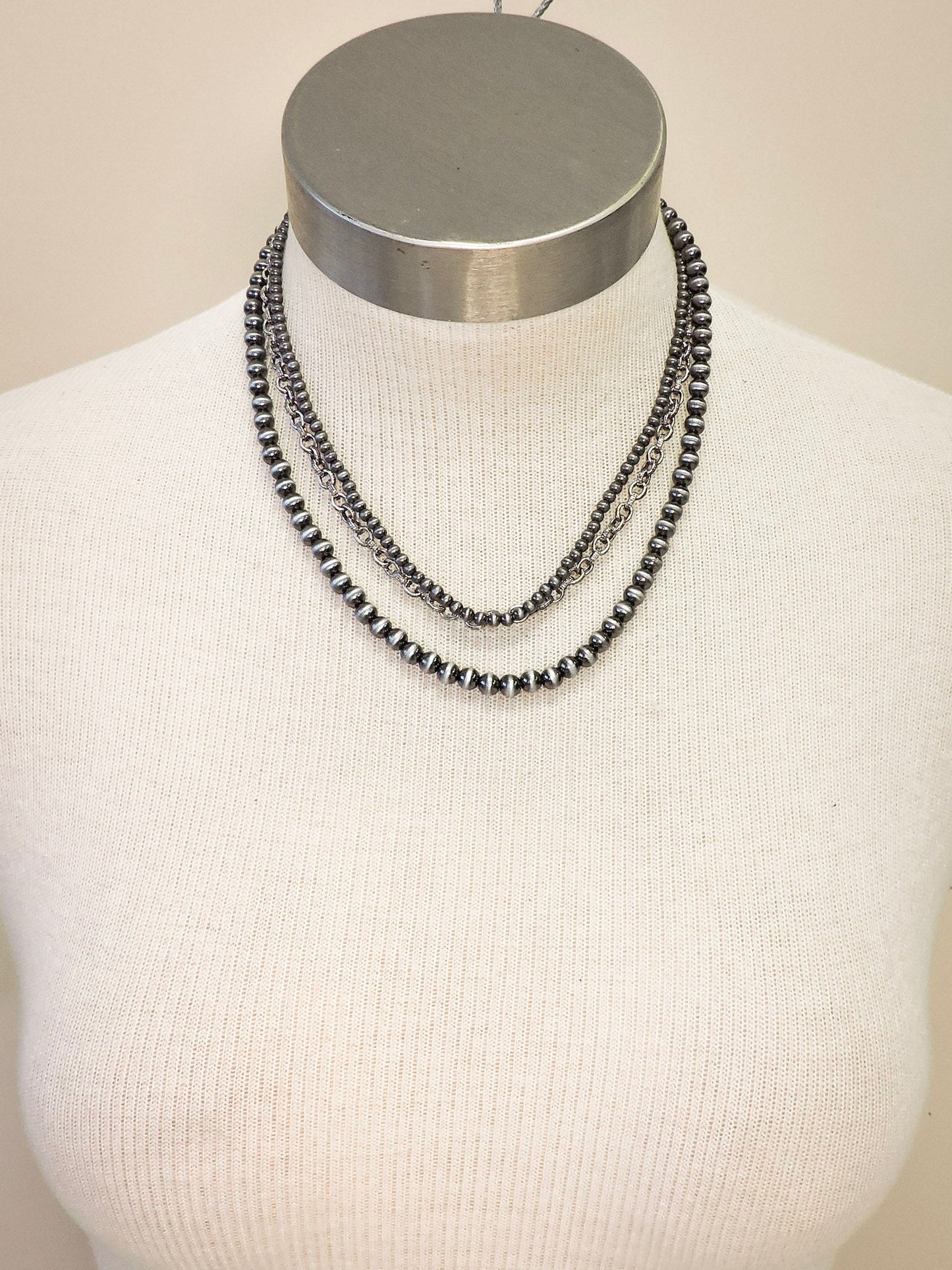 Blaze Navajo Style Pearl Layered Fashion Necklace - Natural