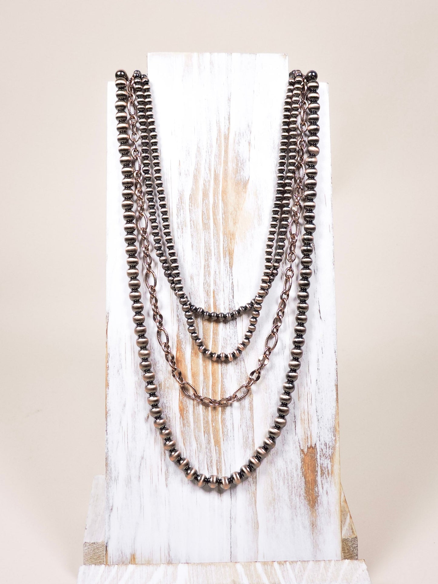 Harper Navajo Style Pearl Layered Fashion Necklace - Copper