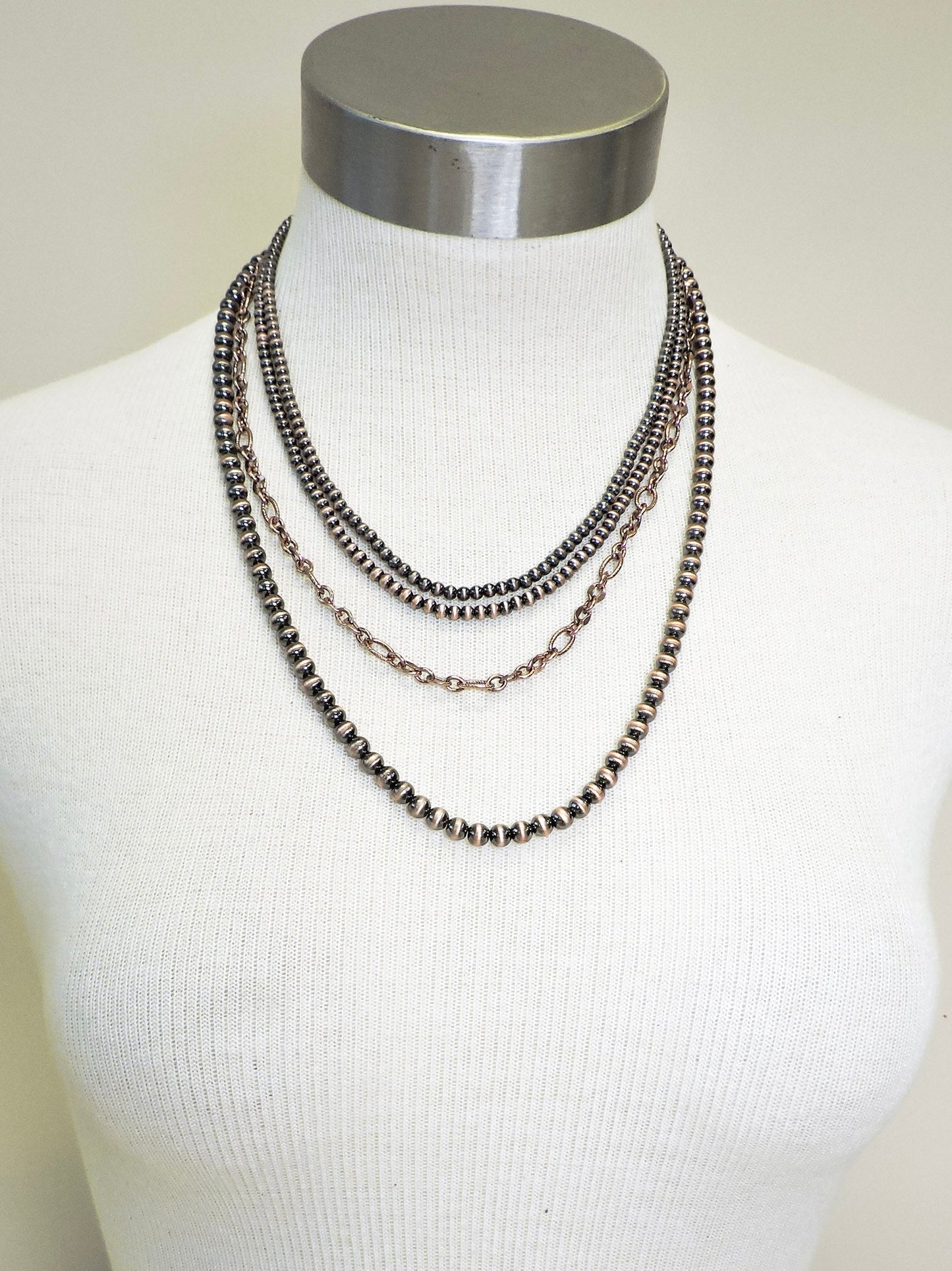 Harper Navajo Style Pearl Layered Fashion Necklace - Copper