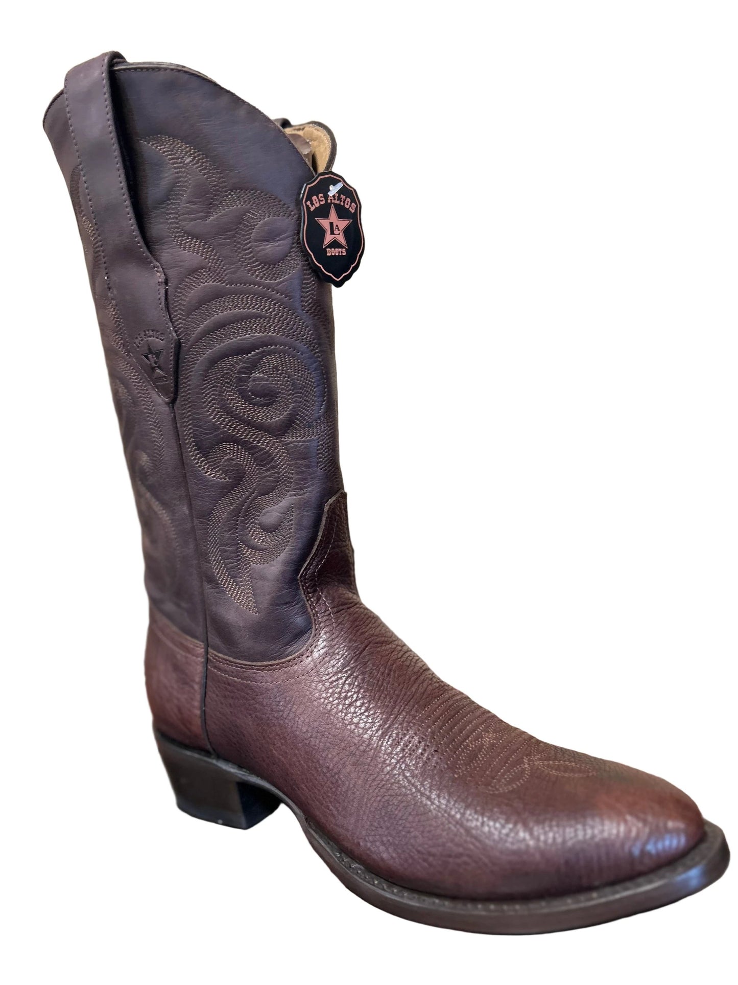 Los Altos Walnut Men's Round Toe Cowboy Boots Leather Shaft Comfort Fit Plus Western Style by Los Altos