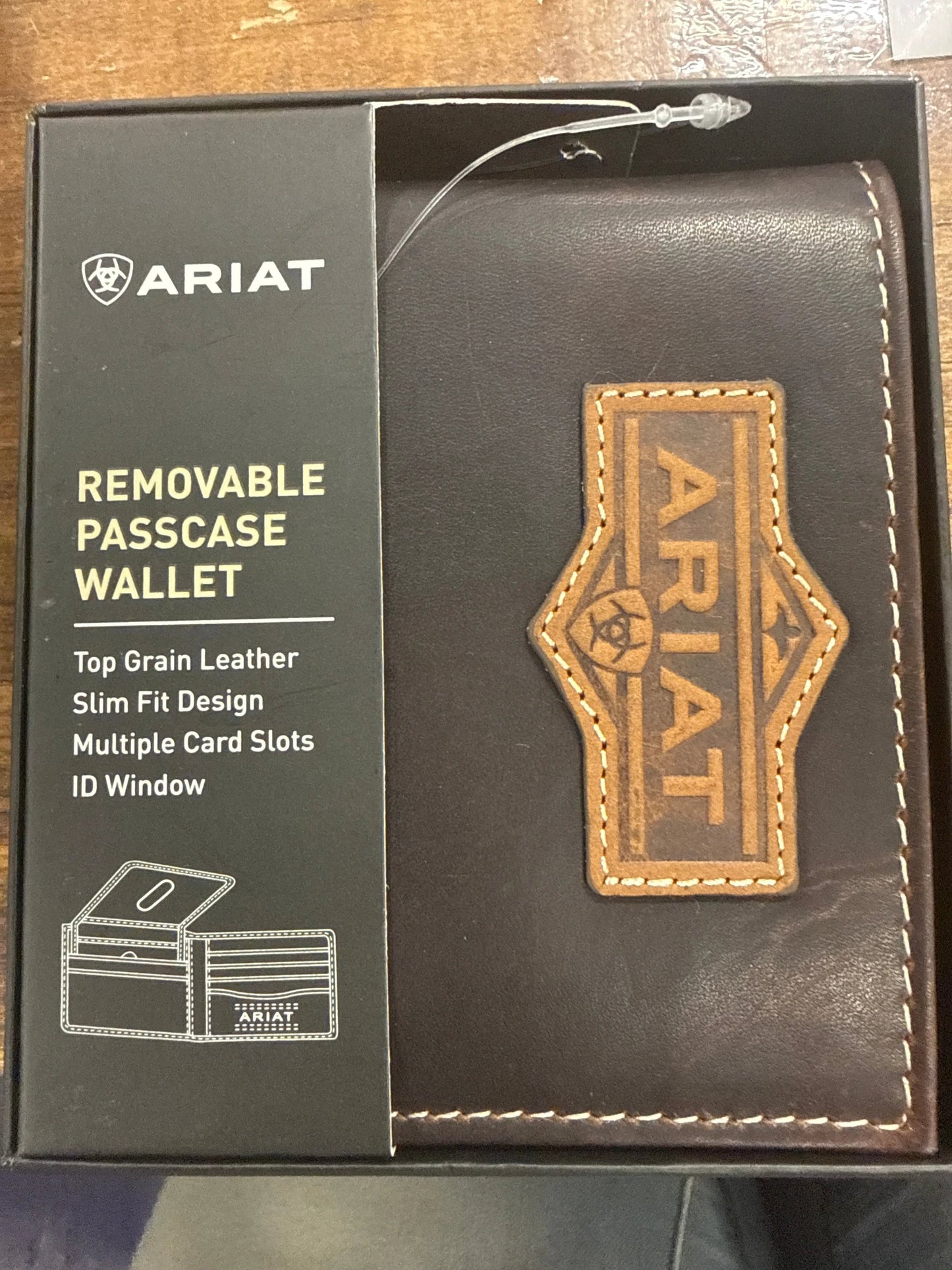 Ariat Leather Patch Bi Fold Wallet for Men with Card Slots and ID Window Rugged Cowboy Style by Wild West Outfitters