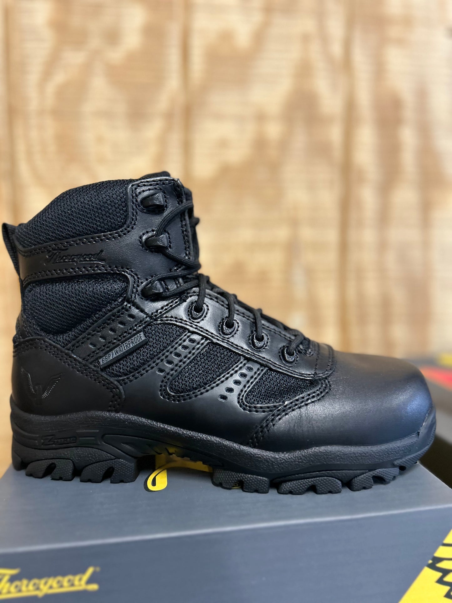 Thorogood's waterproof 6" composite safety toe tactical boots with side zipper