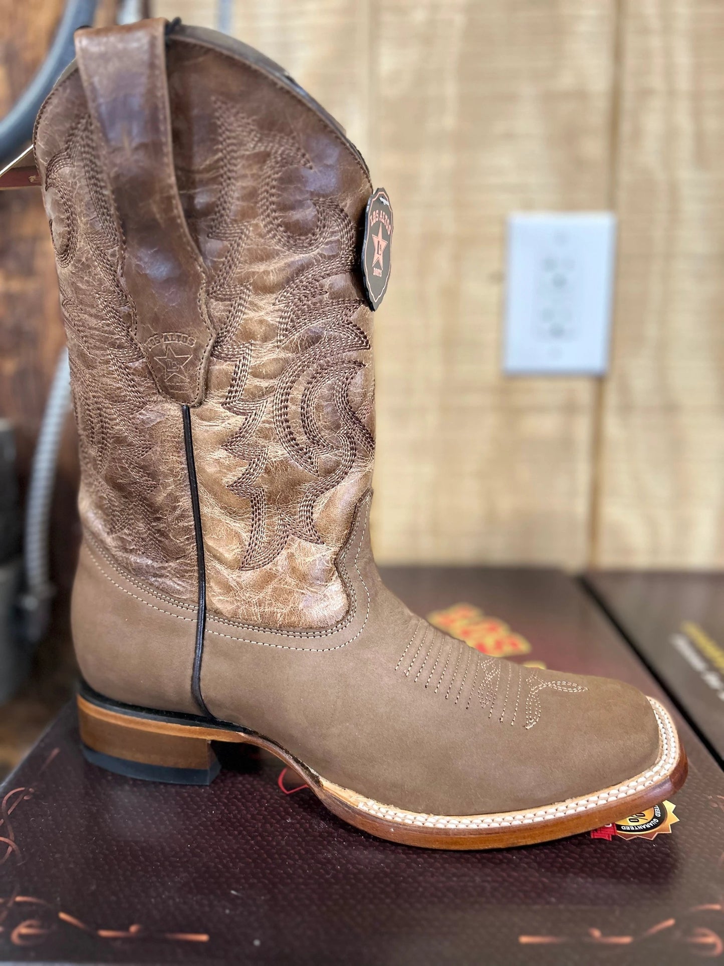 Los Altos Taupe Suede Mens Cowboy Boot With Nubuck Leather Sole Durable Western Footwear by Los Altos