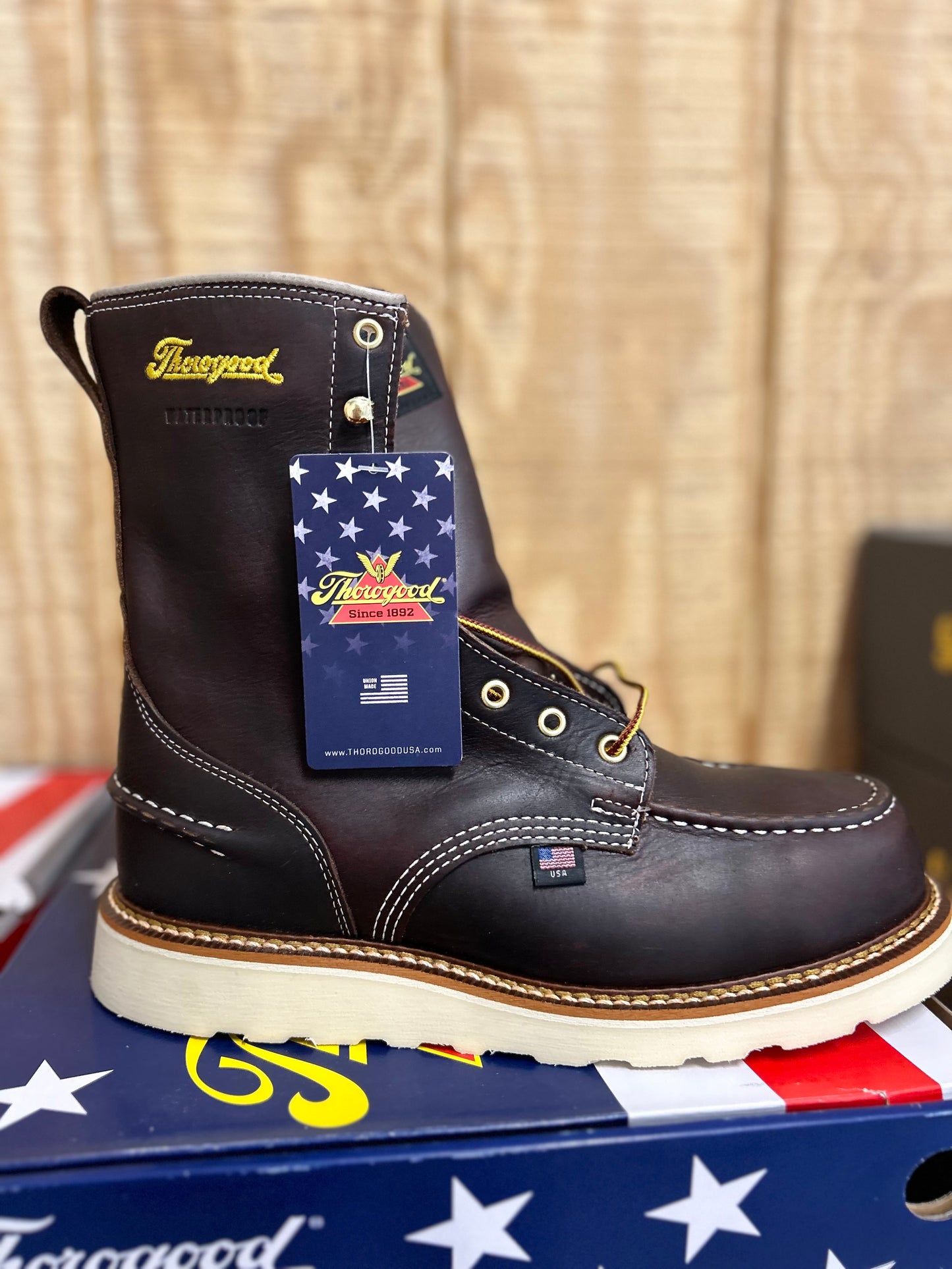 Thorogood 1957 Series Waterproof 8" Briar Pitstop Moc Toe No-Toe work boots