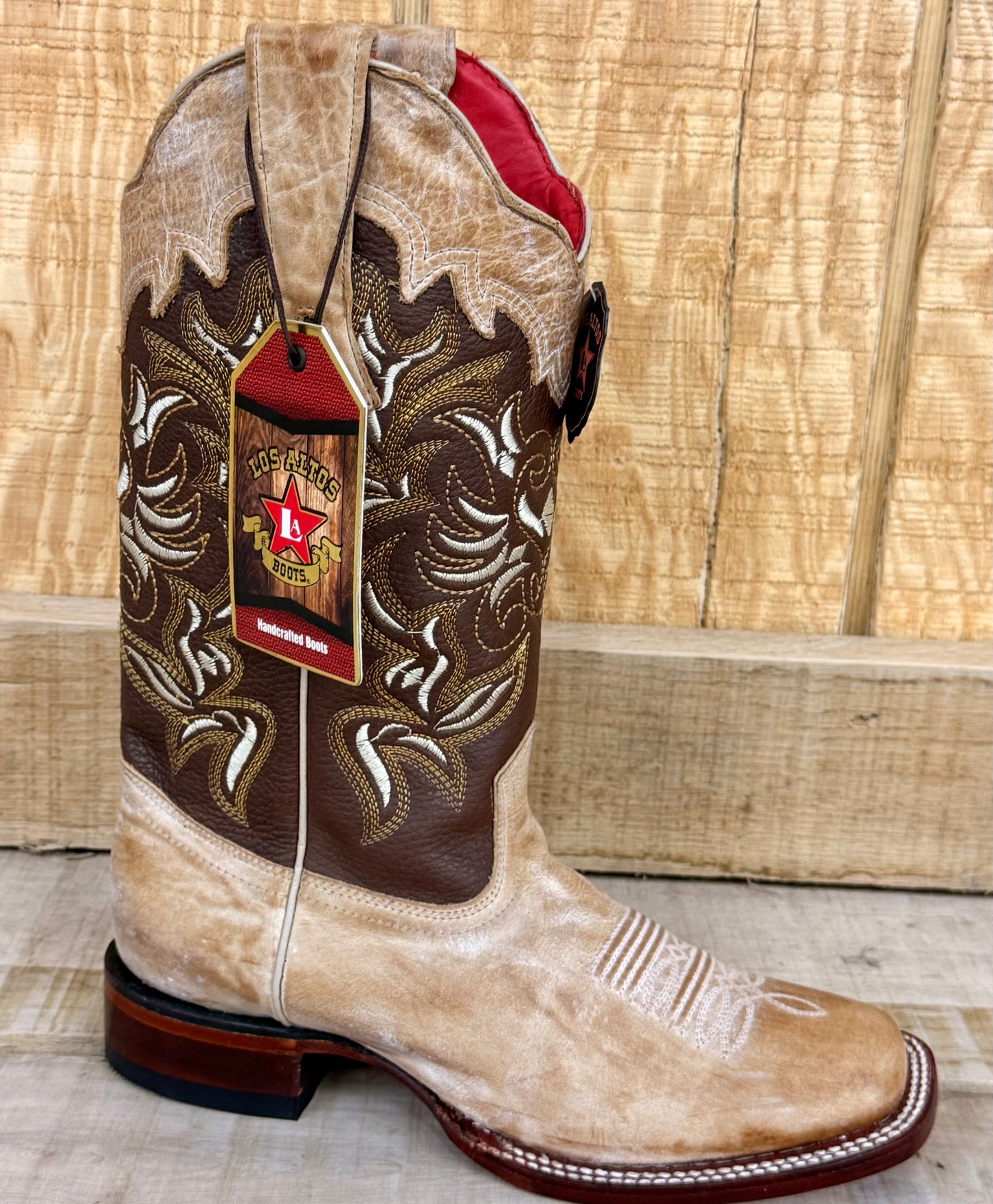Los Altos Honey with Walnut Shaft Wide Square Toe Cowgirls Boot