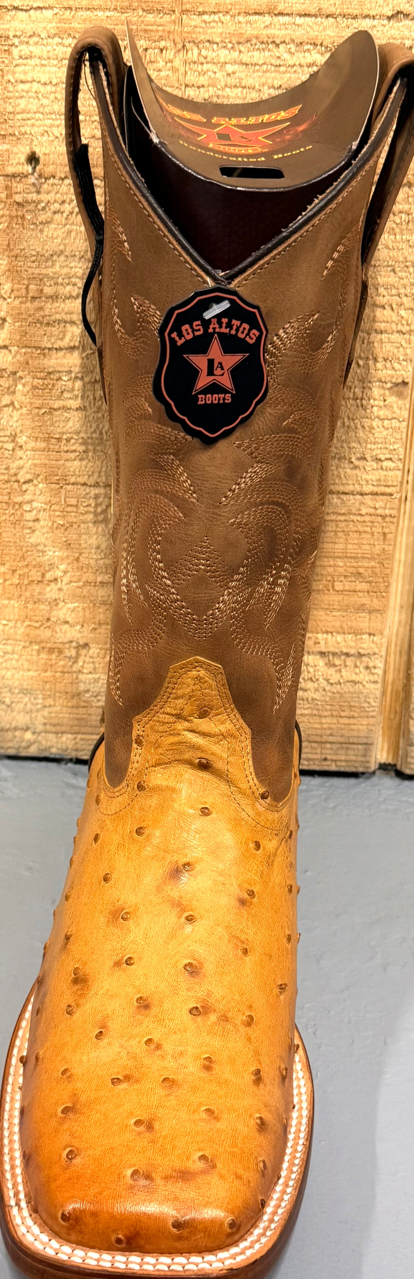 Exotic Los Altos Amber Ostrich Wide Square Toe Men’s Cowboy Boots