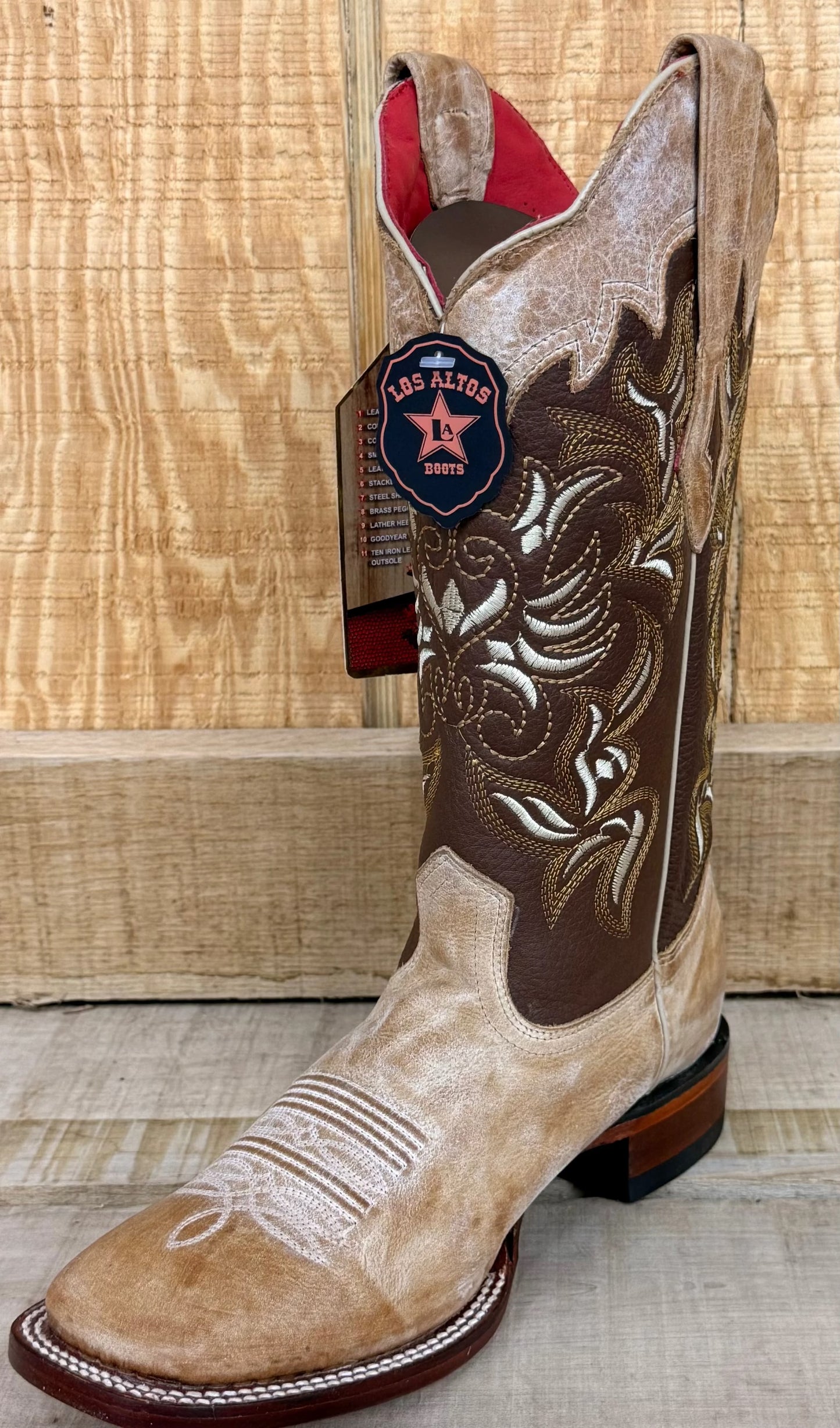 Los Altos Honey Walnut Shaft Wide Square Toe Cowgirl Boots For Women Western Leather by Los Altos