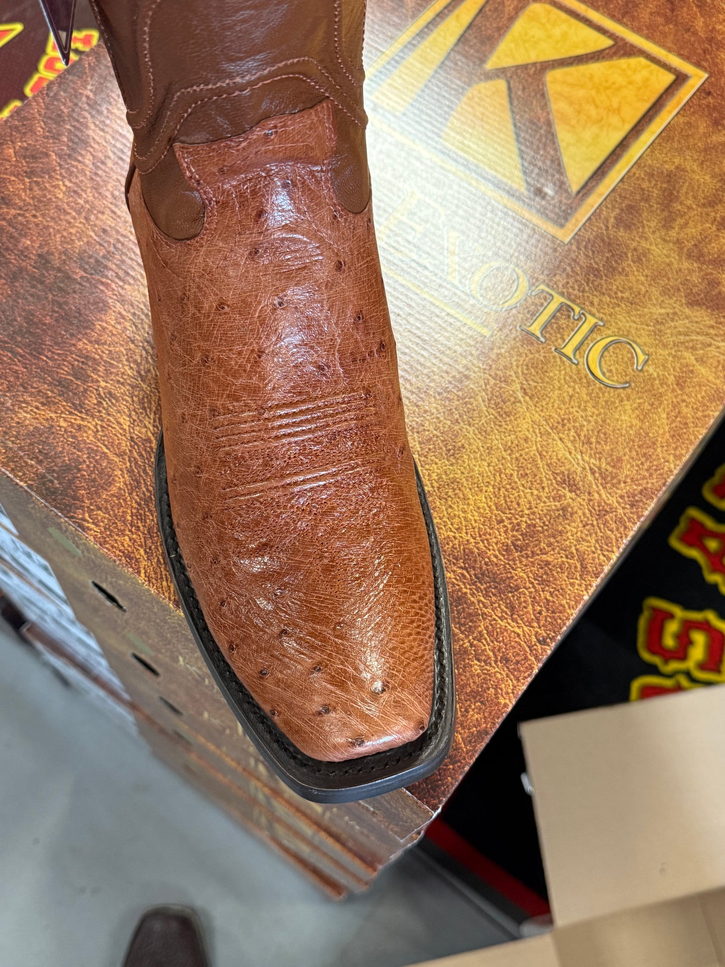 CUSTOM Wild West Designed King Exotic Smooth Ostrich Brandy Cutter Toe