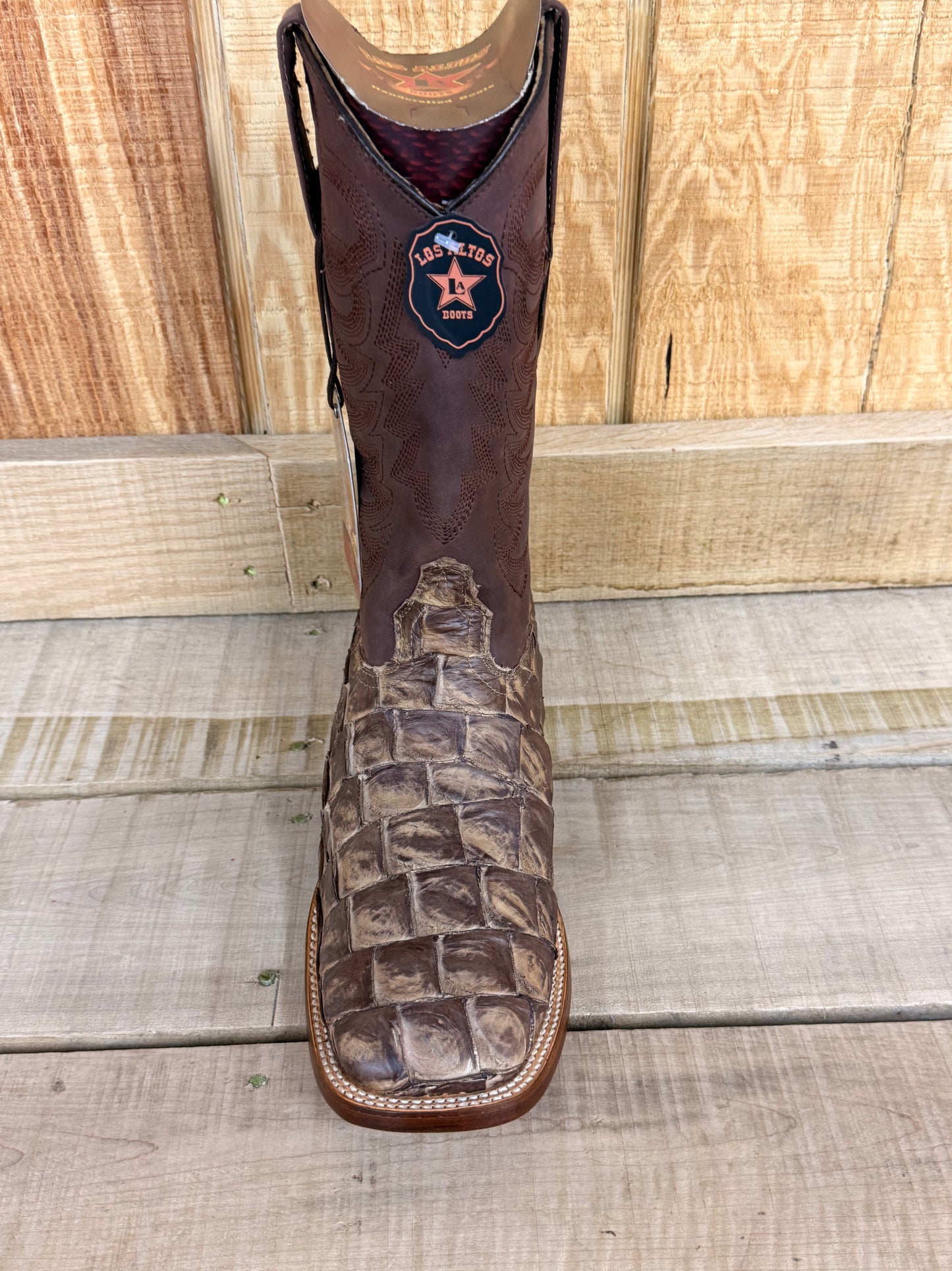 Exotic Los Altos Piraruccu Matte Cocoa Finish Wide Square Toe Cowboy Boots
