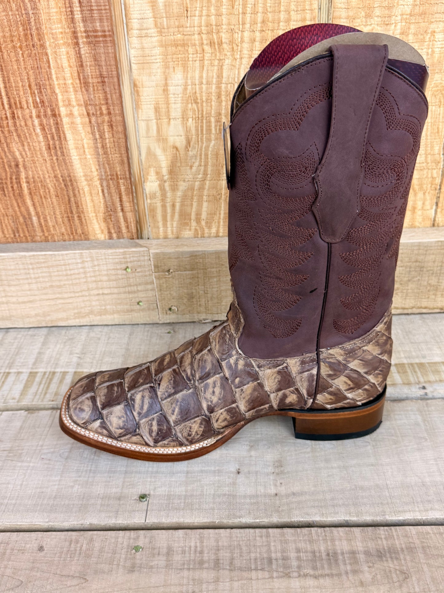Exotic Los Altos Piraruccu Matte Cocoa Finish Wide Square Toe Cowboy Boots