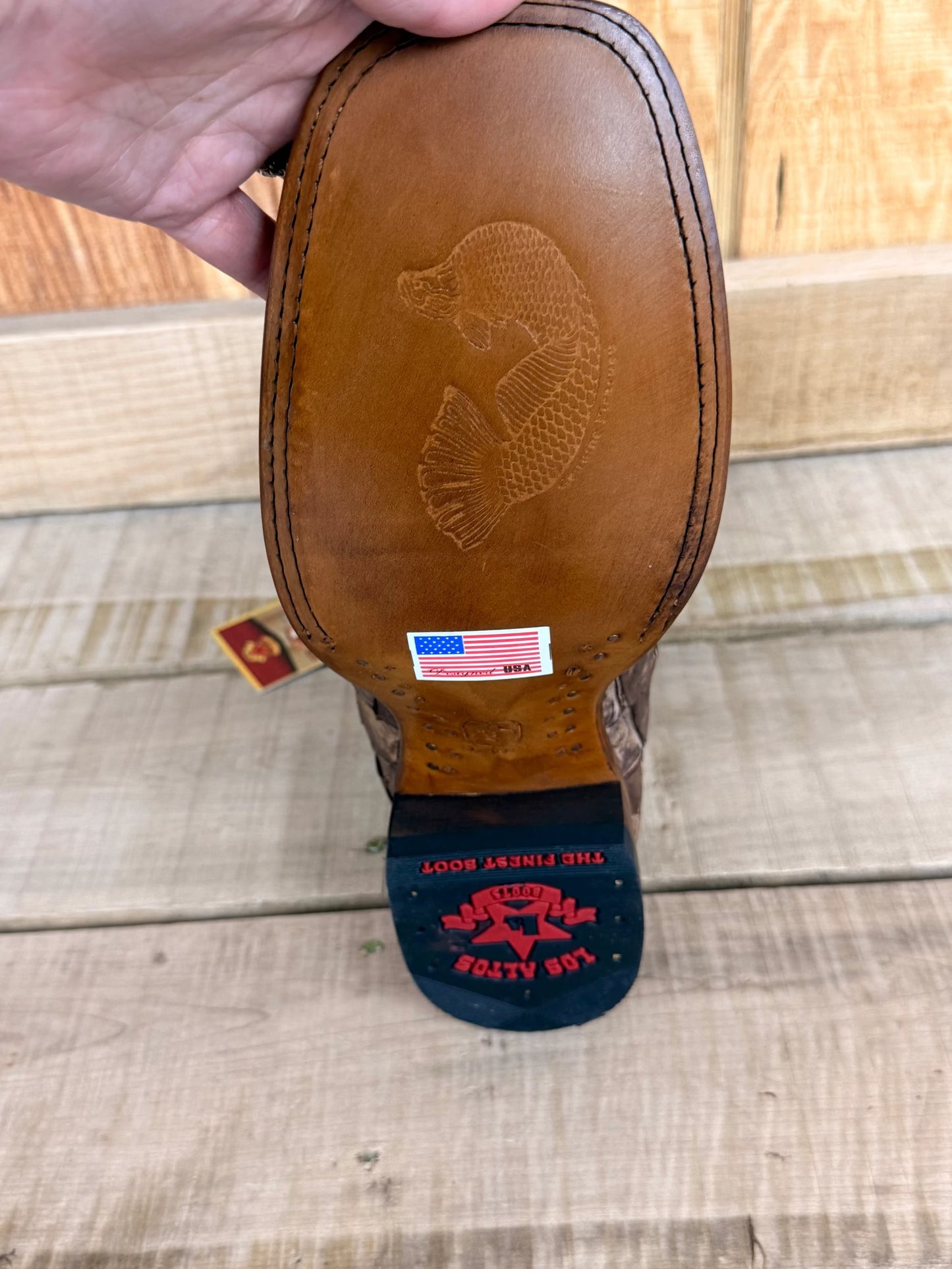 Exotic Los Altos Piraruccu Leather Matte Cocoa Finish Wide Square Toe Cowboy Boots Premium Western Footwear by Los Altos