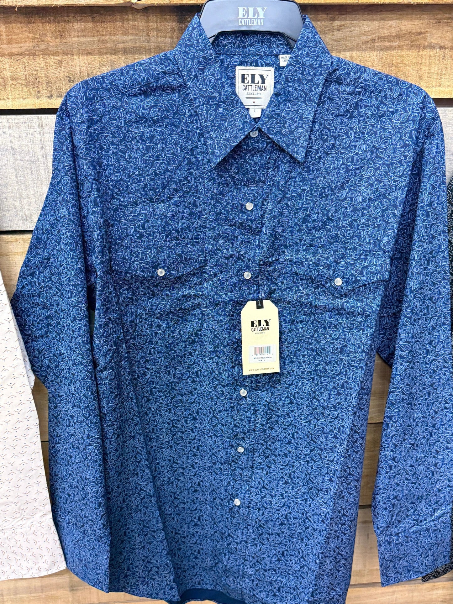 New Ely Patterned Pearl Snap Long Sleeve Shirt With All Over Pattern For Western Inspired Everyday Wear by Wild West Outfitters