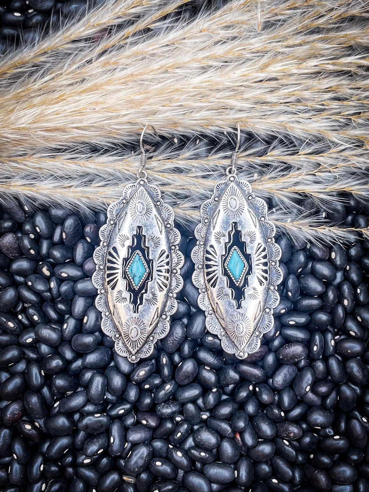 Largo Aztec Dangle Fashion Earrings - Turquoise