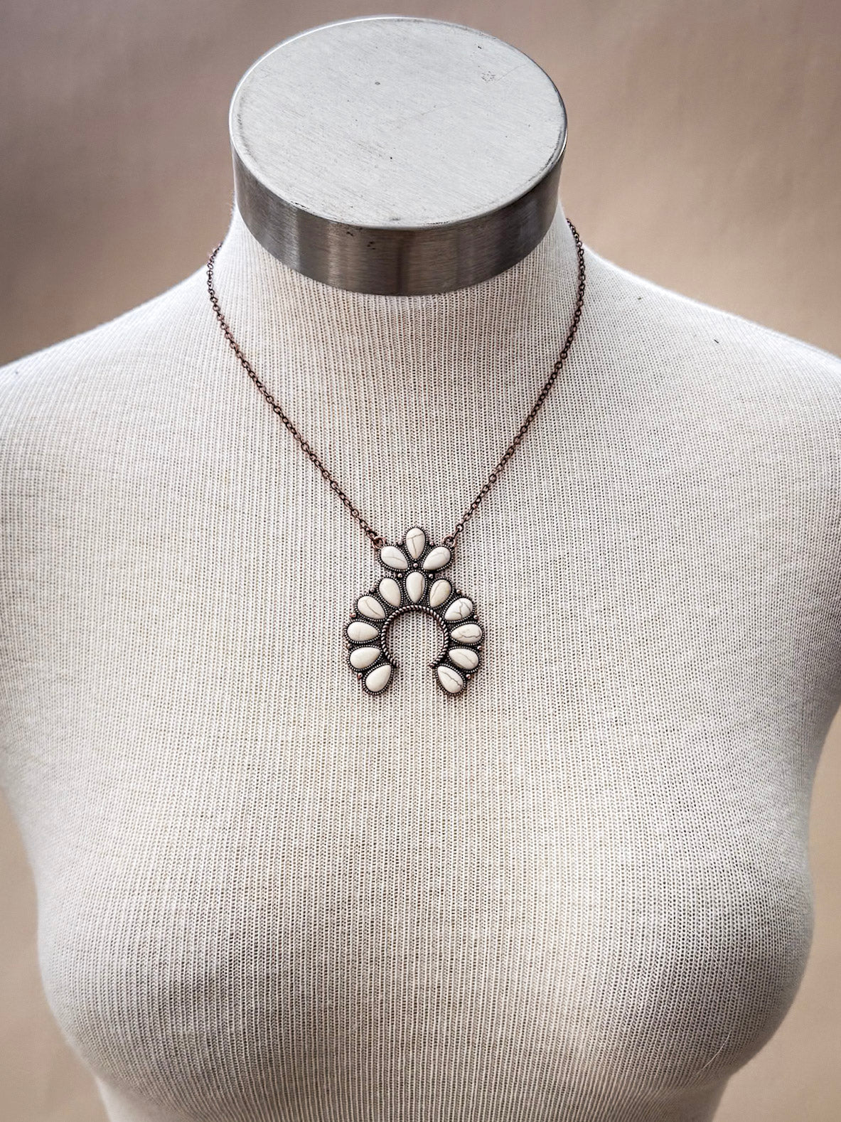 Squash Blossom Chain Necklace - Copper/Natural