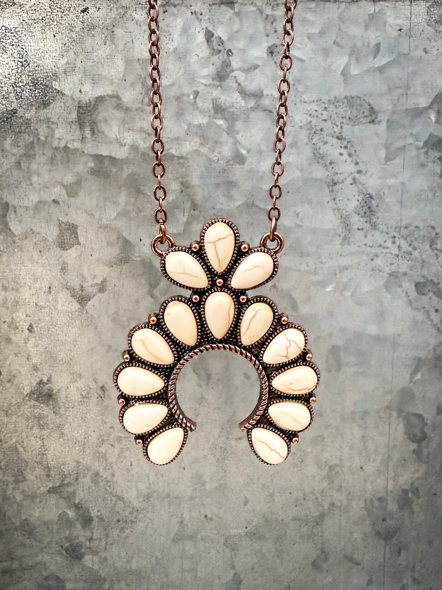 Squash Blossom Chain Necklace - Copper/Natural