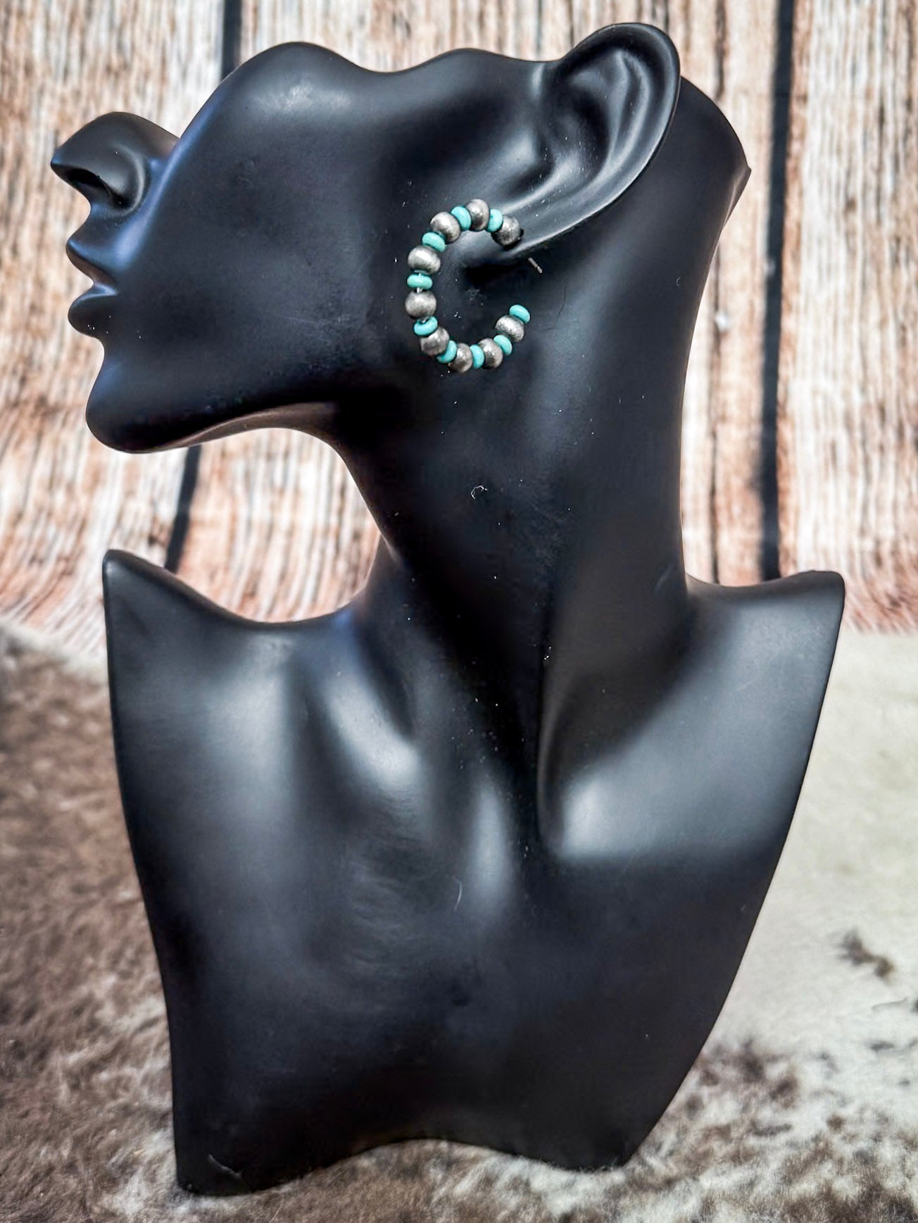 Augusta Beaded Fashion Hoop Earrings - Gray