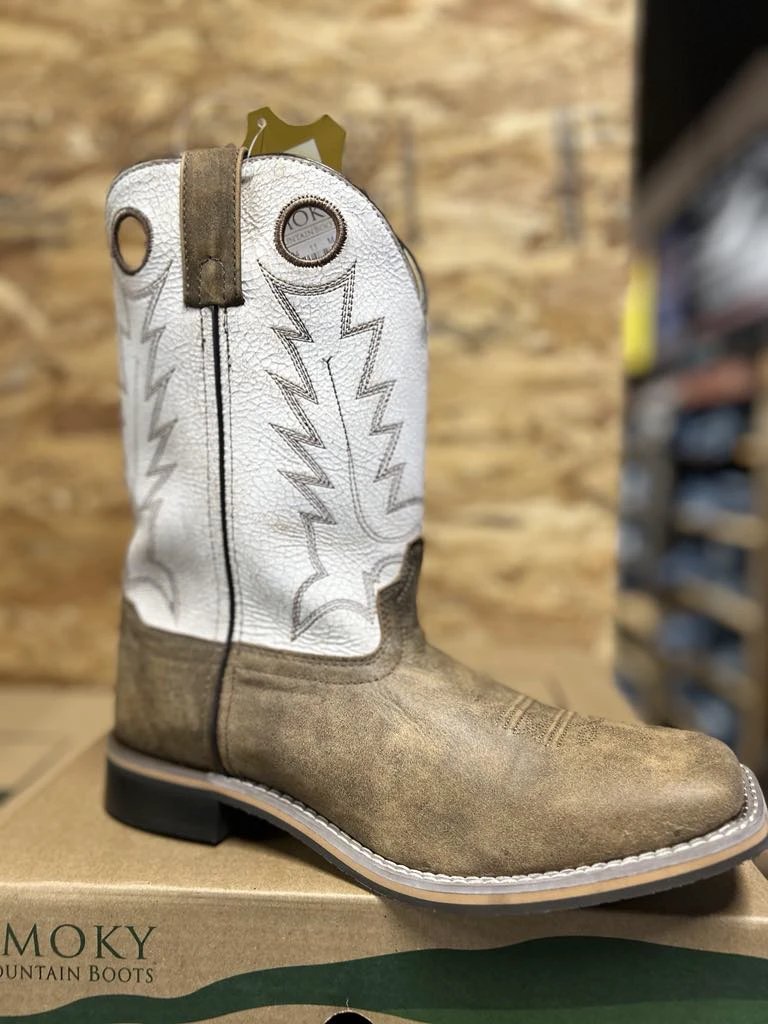 Smoky Mountain Drifter Womens Cowgirl Boots Antique Brown Distressed White Leather Western Boots by Smoky Mountain Boots
