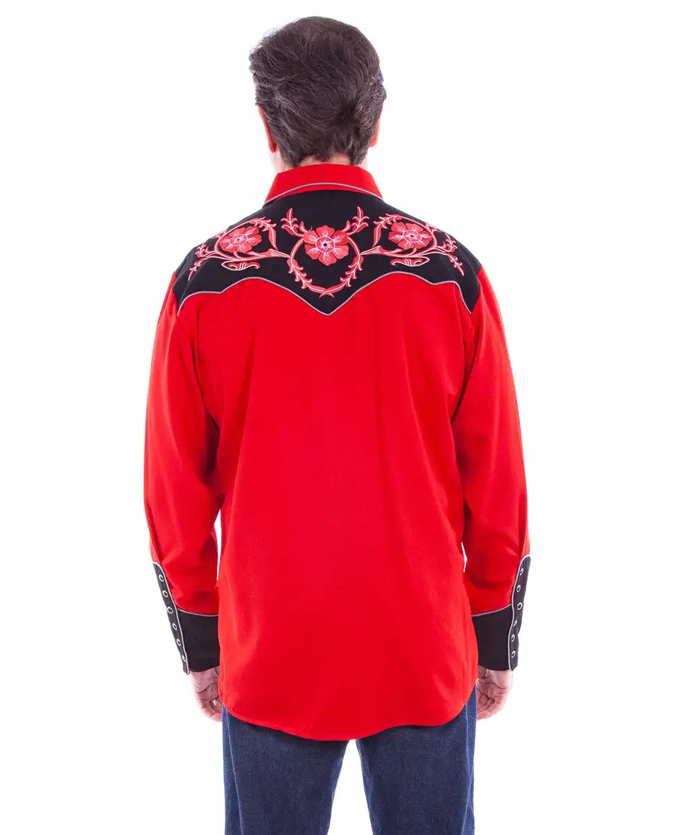Scully Floral Embroidery (Red/Black) - Men's Western Shirt