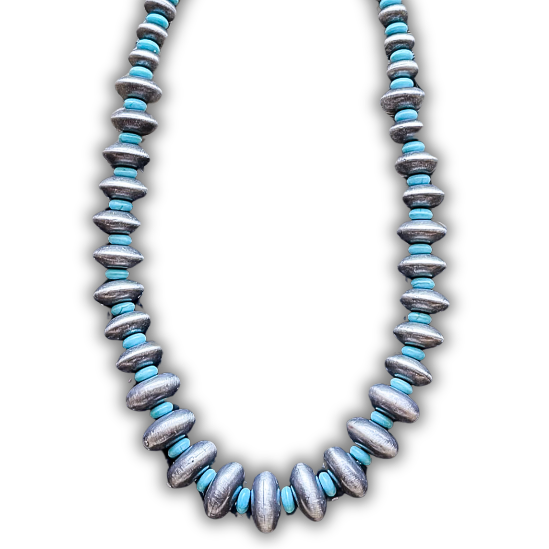 Hot Shot Navajo Style Pearl Fashion Necklace - Silver