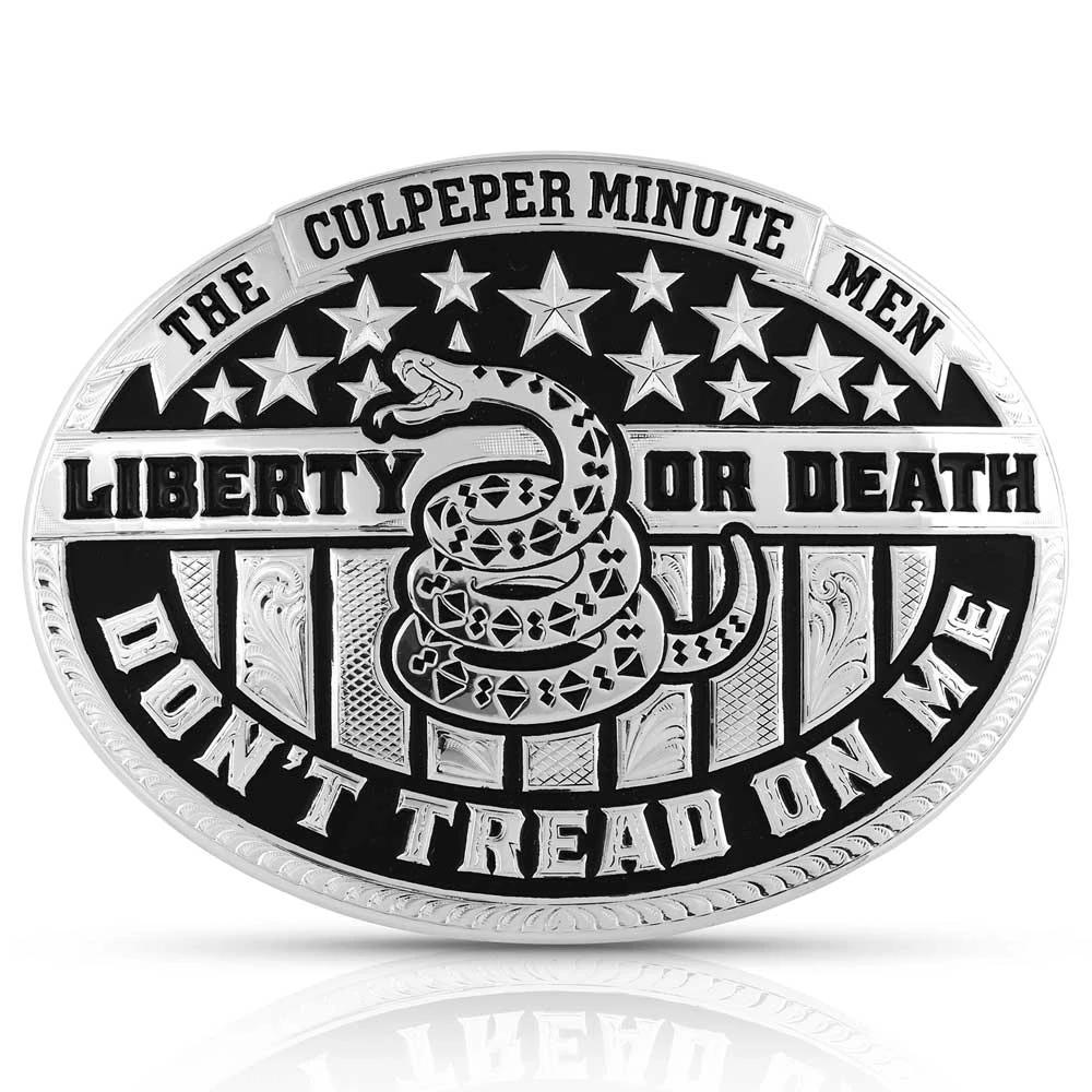 Montana Silver Belt Buckle With Liberty Or Death Inscription Patriotic Western Cowboy Belt Accessory For Western Wear by Montana Silversmiths