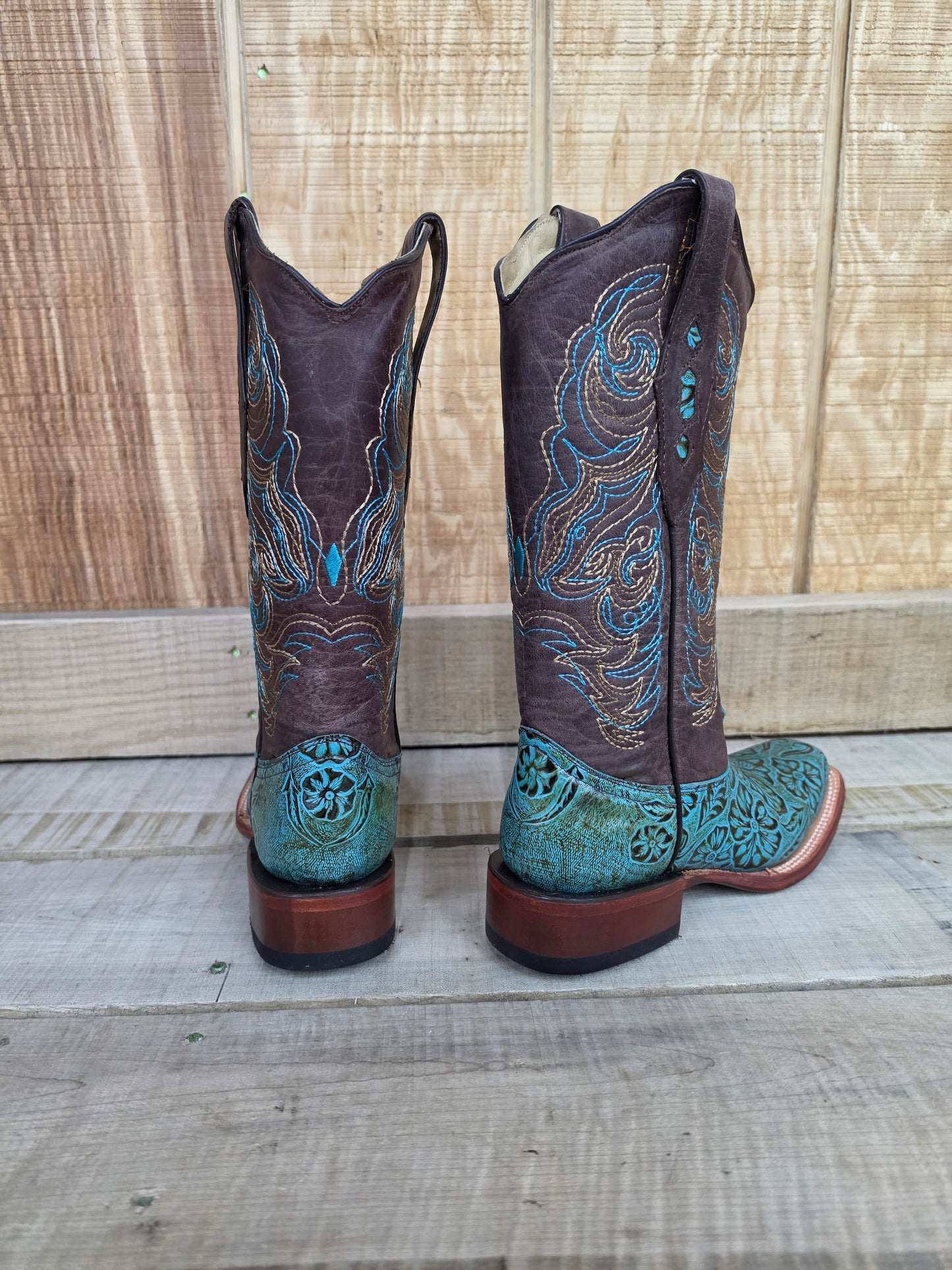 COWTOWN F451 Womens Floral Turquoise Square Toe Western Boot by Wild West Outfitters