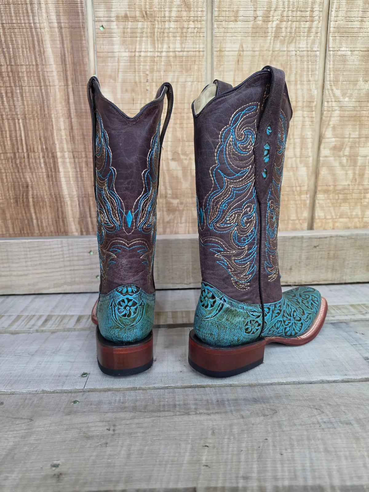 COWTOWN F451 Womens Floral Turquoise Square Toe Western Boot by Wild West Outfitters