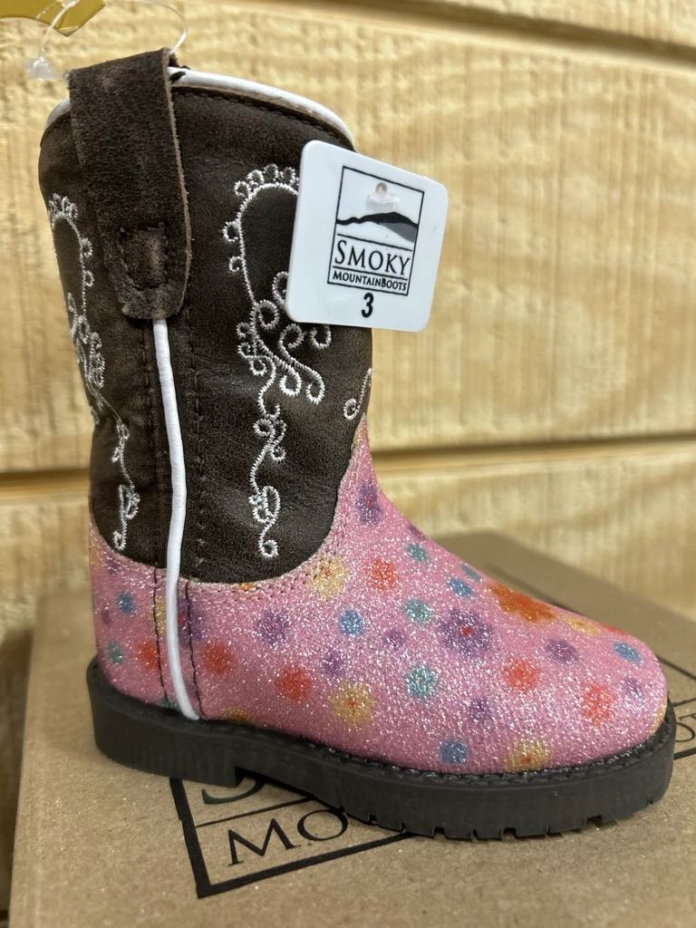 Pink Autry Pattern Toddler Boots Smoky Mountain Edition With Playful Pink Brown Motif For Little Adventures by Smoky Mountain Boots