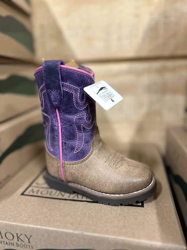 Toddler Distressed Brown And Purple Smoky Mountain Boots For Rugged Outdoor Play And All Day Comfort by Smoky Mountain Boots