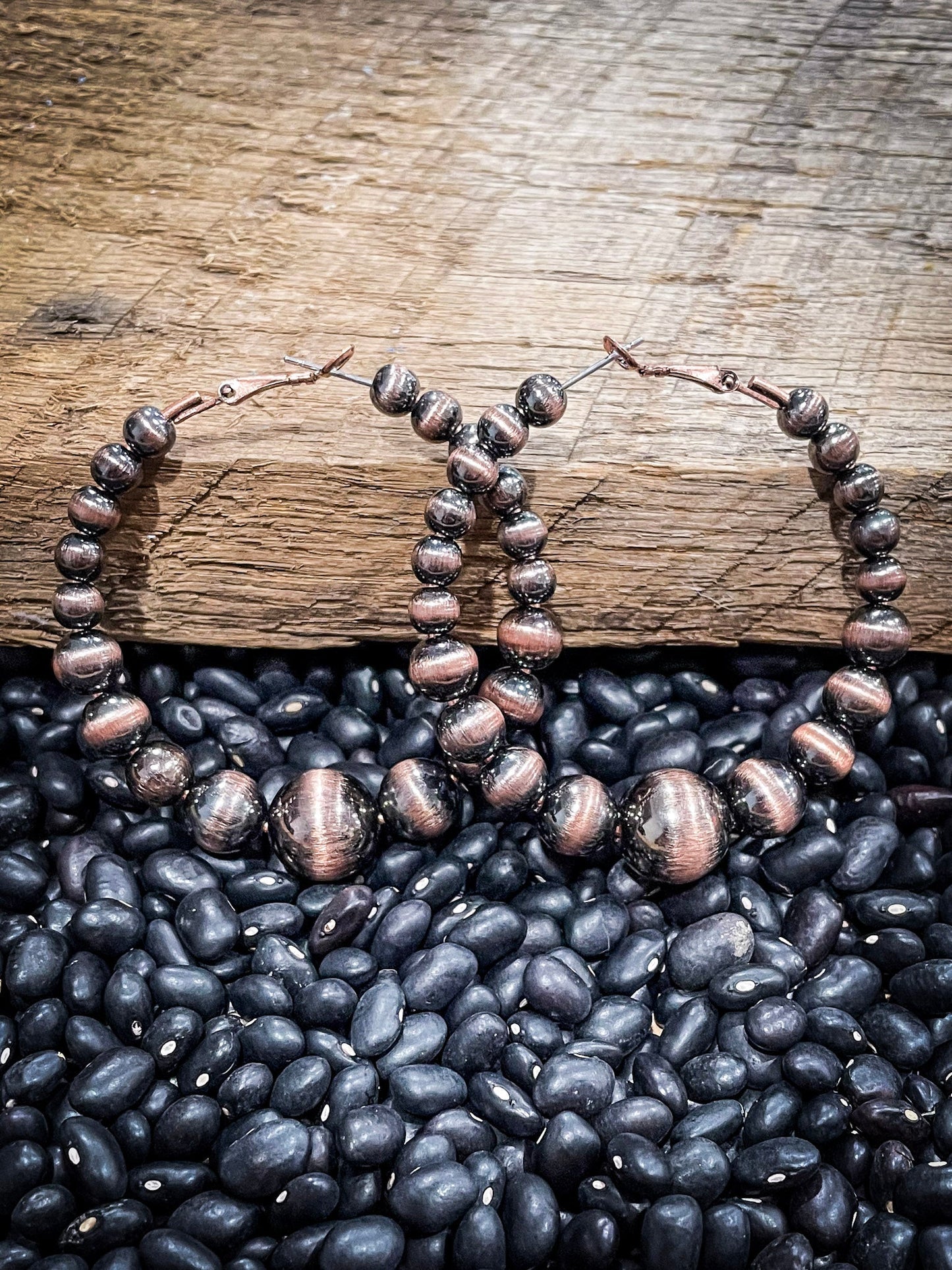 Vera Navajo Style Pearl Fashion Hoops - Copper