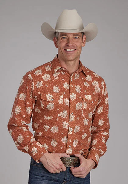 Roper 2282 Cream Floral (Orange) - Men's Western Shirt