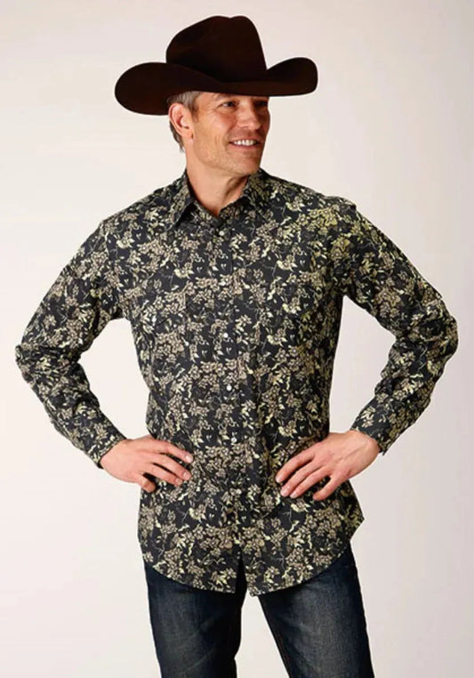 Roper Vintage Dark Floral (Black) - Men's Western Shirt
