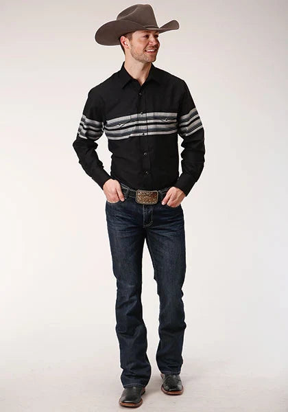 Roper 1203 Border Stripe (Black) - Men's Western Shirt