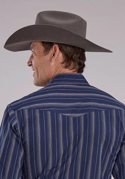 Roper 2477 Brown Stripe (Navy) - Men's Western Shirt
