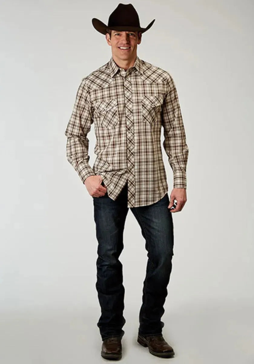 Roper Desert Plaid (Brown) - Men's Western Shirt (Closeout)