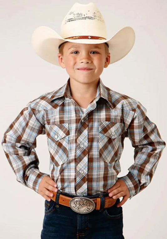 Roper Bluebird Ridge (Brown) - Boy's Western Shirt
