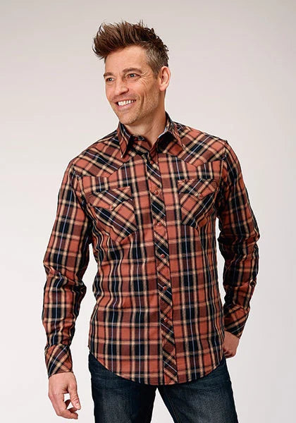 Roper 1853 Dobby Plaid (Brown) - Men's Western Shirt