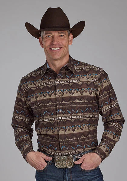 Roper 2175 Distressed Aztec Print (Brown) - Men's Western Shirt