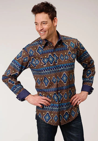 Roper 1265 Chocolate Aztec Print (Brown) - Men's Western Shirt